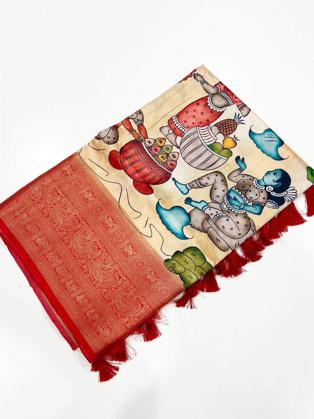 Cream Banarasi Silk Kalamkari Saree


