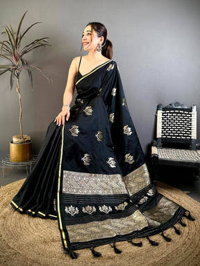 Black Bird Weaving Mashru Satin Saree