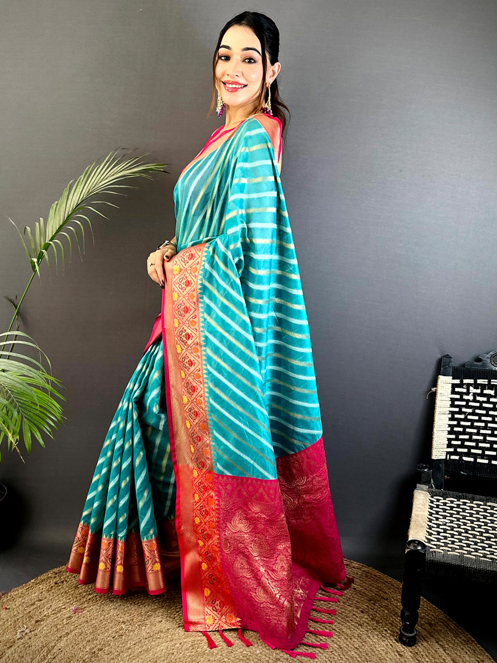 Rama Banarasi Lehriya Katan Silk Saree