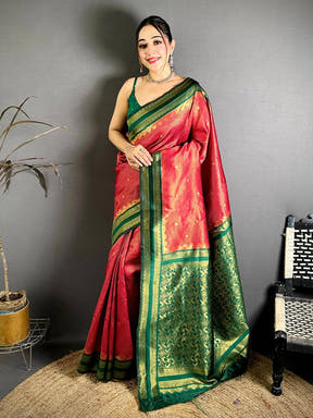 Red Banarasi Katan Silk Gadwal Zari Saree