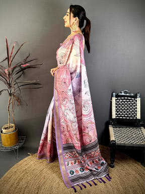 Stylish Freehand Kalamkari Silk Saree