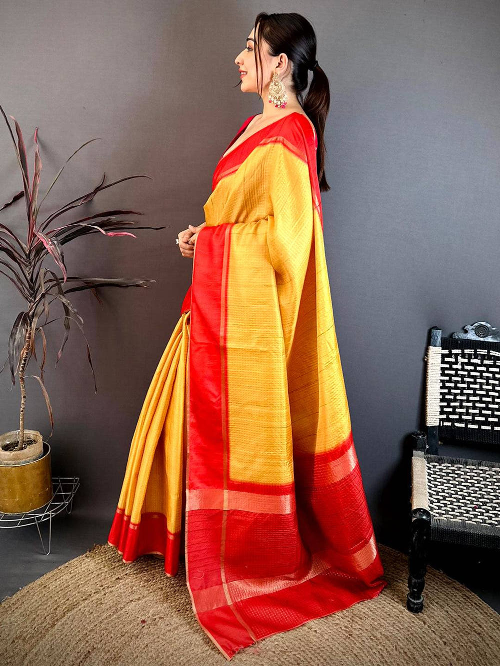 Golden Yellow Tussar Gold Zari 1000 Butti Saree