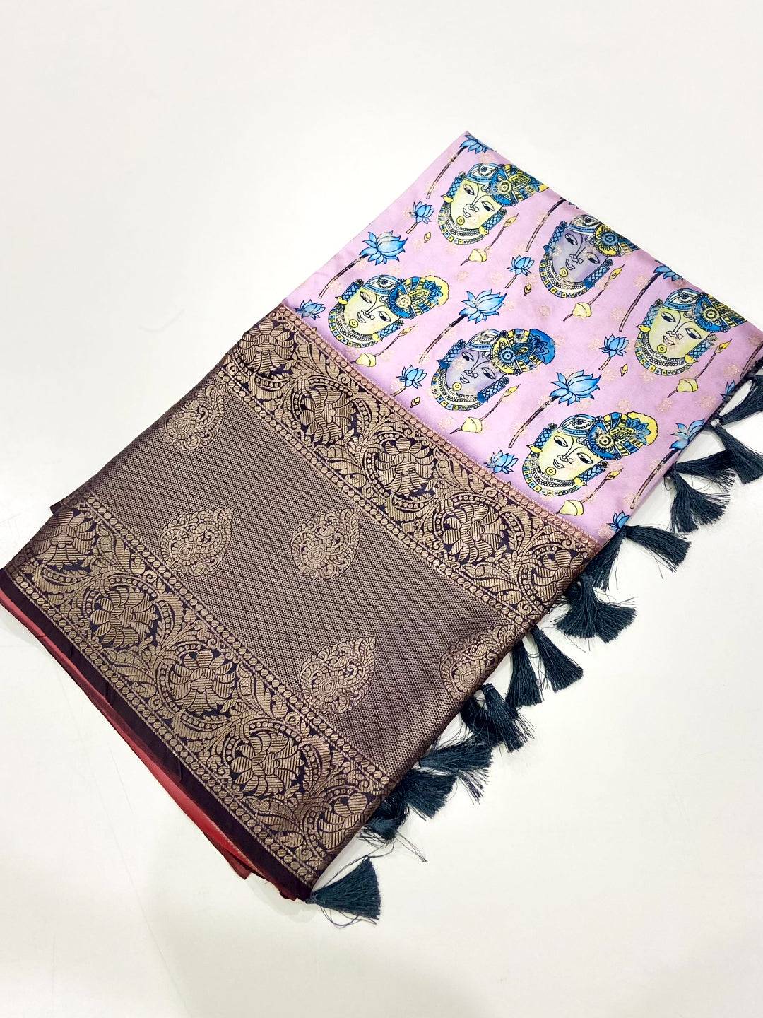 Elegance Banarasi Silk Krishna Motif Pattu Saree