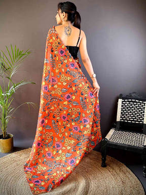 Orange Kota Doriya Kalamkari Saree