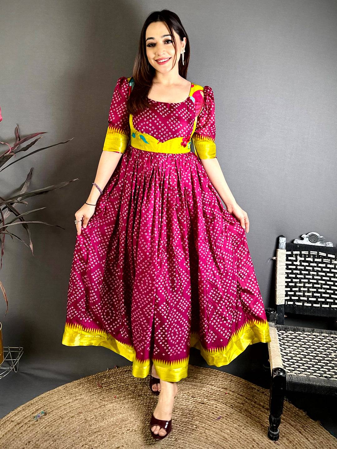 dola silk dress Black Dola Silk Printed Gown with Zari Border