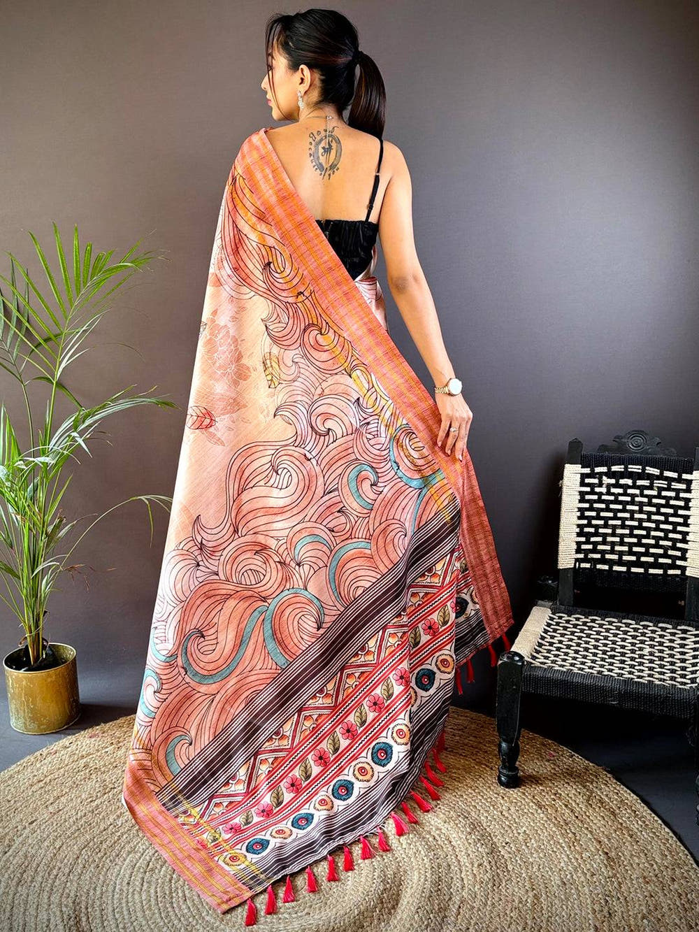 Pink Soft Silk Ocean Wave Patterns Saree