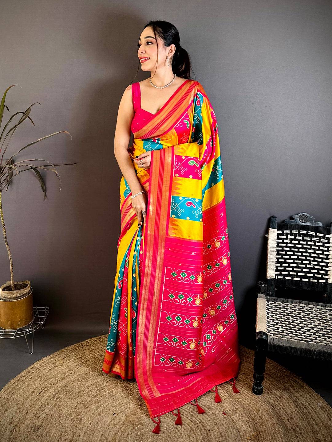 Artisan Silk Multi Ikkat Patola Weaving Saree