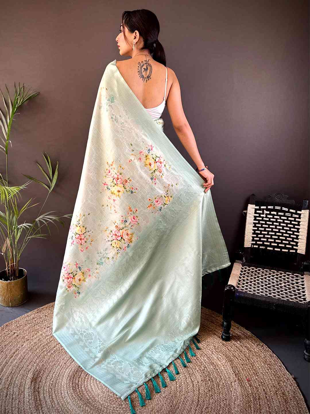 Ethereal Mint Kanjivaram Digital Silk Saree
