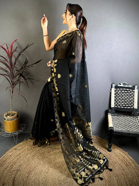 Black Peacock Zari Munga Saree