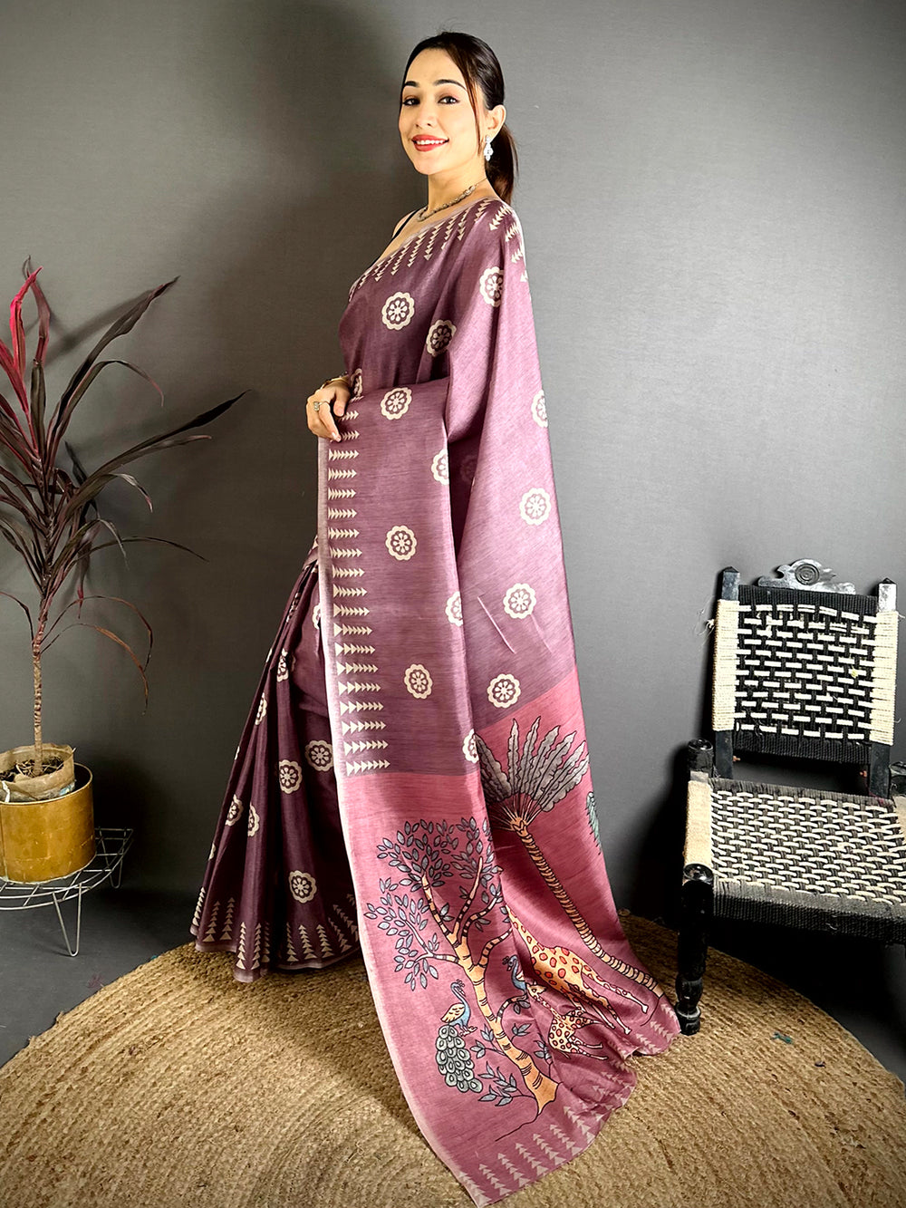 Radiant Geometric Tussar Kalamkari Saree