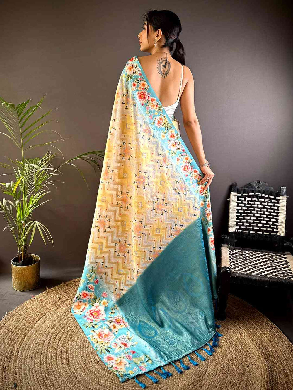 Sky Blue Zari Zigzag Kota Doriya Saree