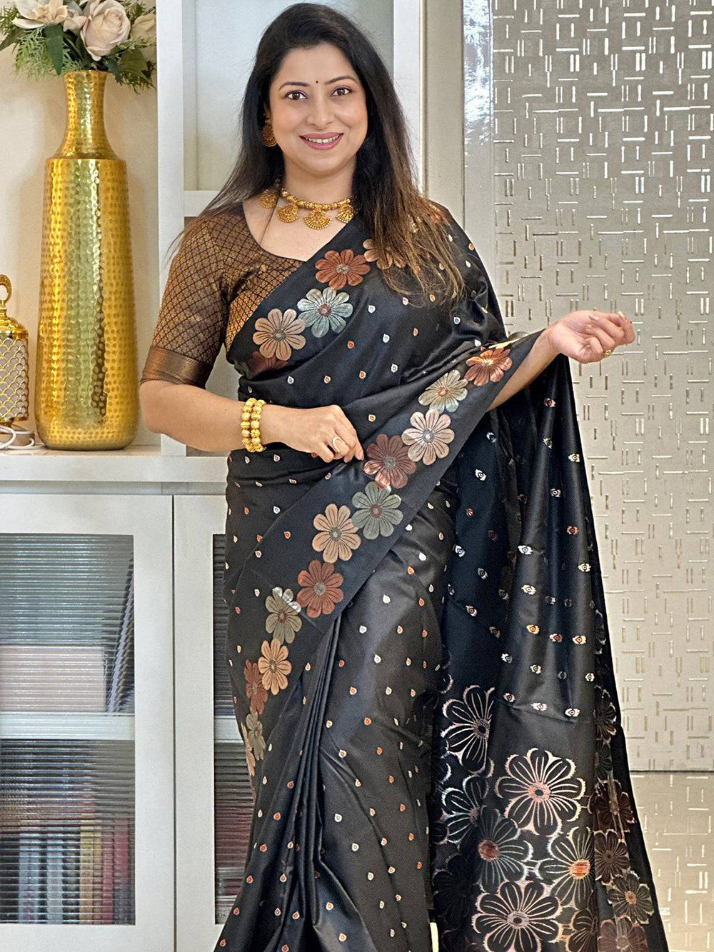 Black Soft Silk Zari Woven saree