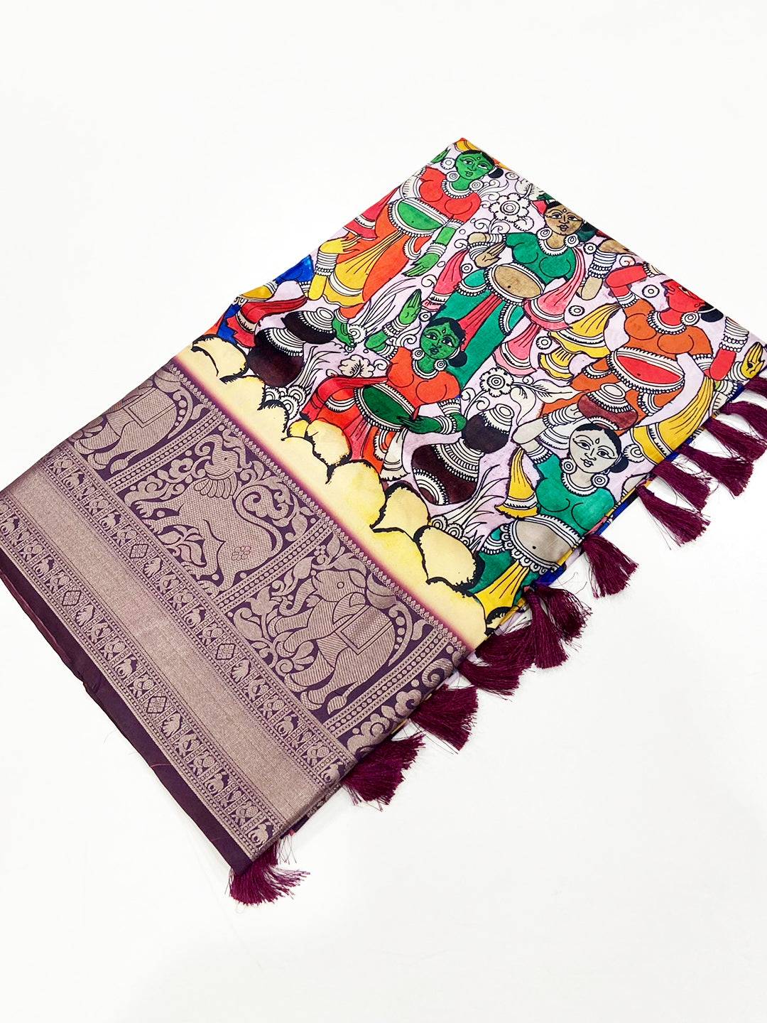 Elegance Kalamkari Printed Banarasi Saree