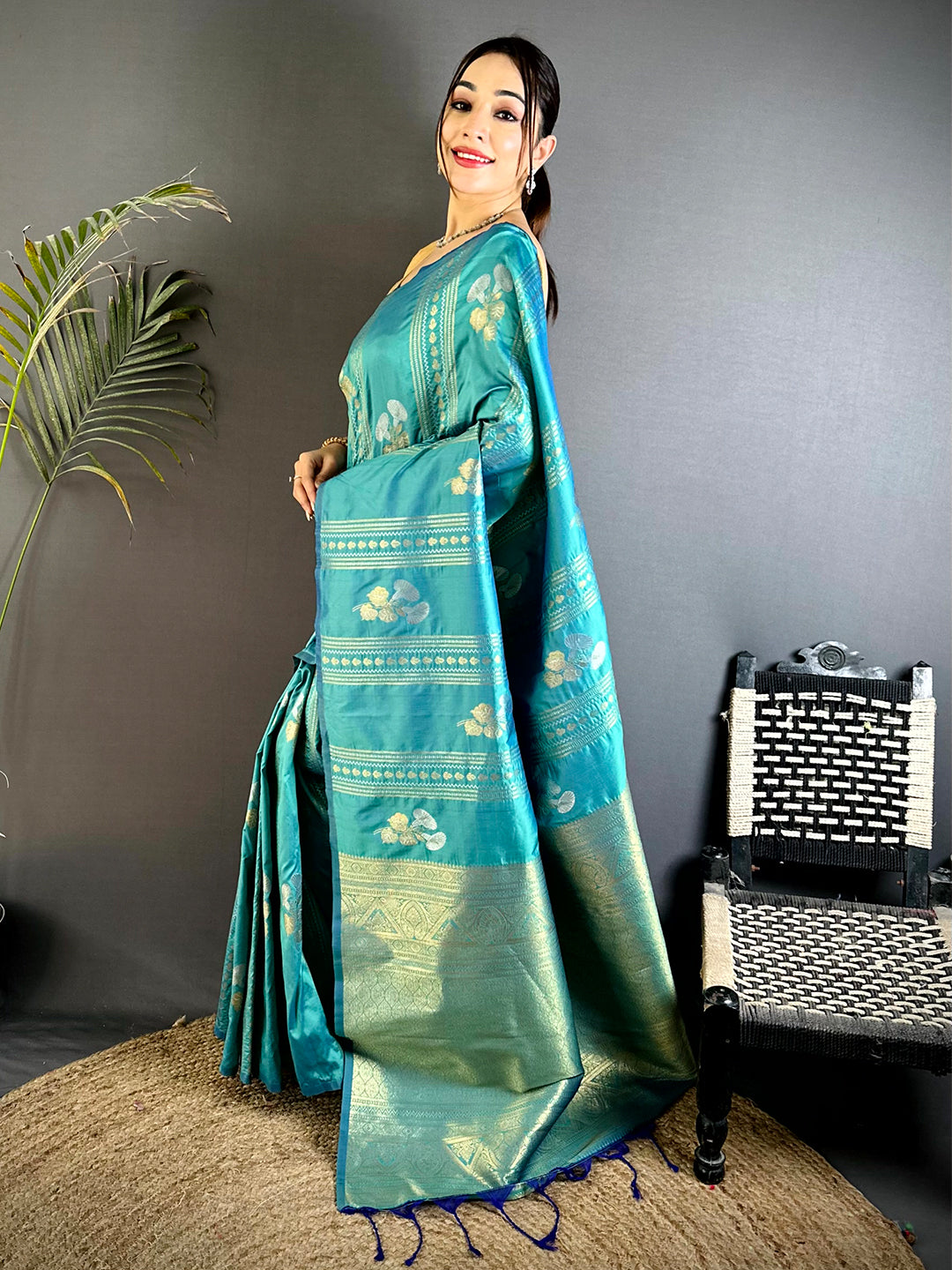 Rama Sona Chandi Striped Silk Saree