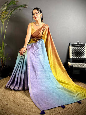 Tussar Ghicha Ombre Fusion Saree