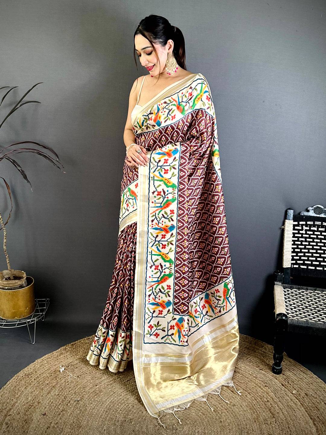 Maroon Patola Digital Kanchi Silk Saree