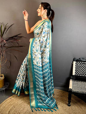 Teal Floral Beauty Designer Saree