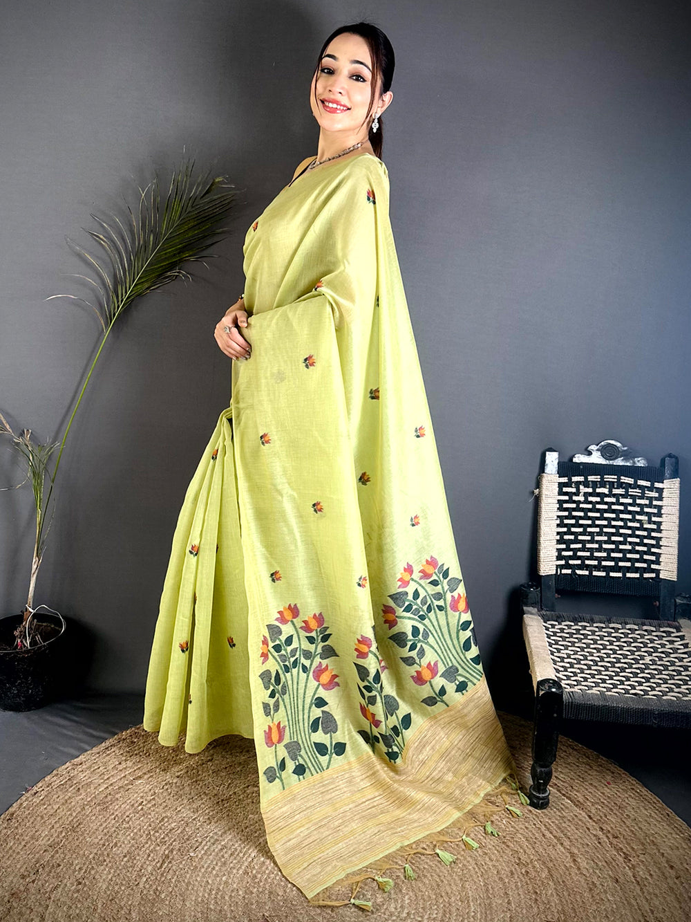 Pista Ghicha Minakari Weave Saree