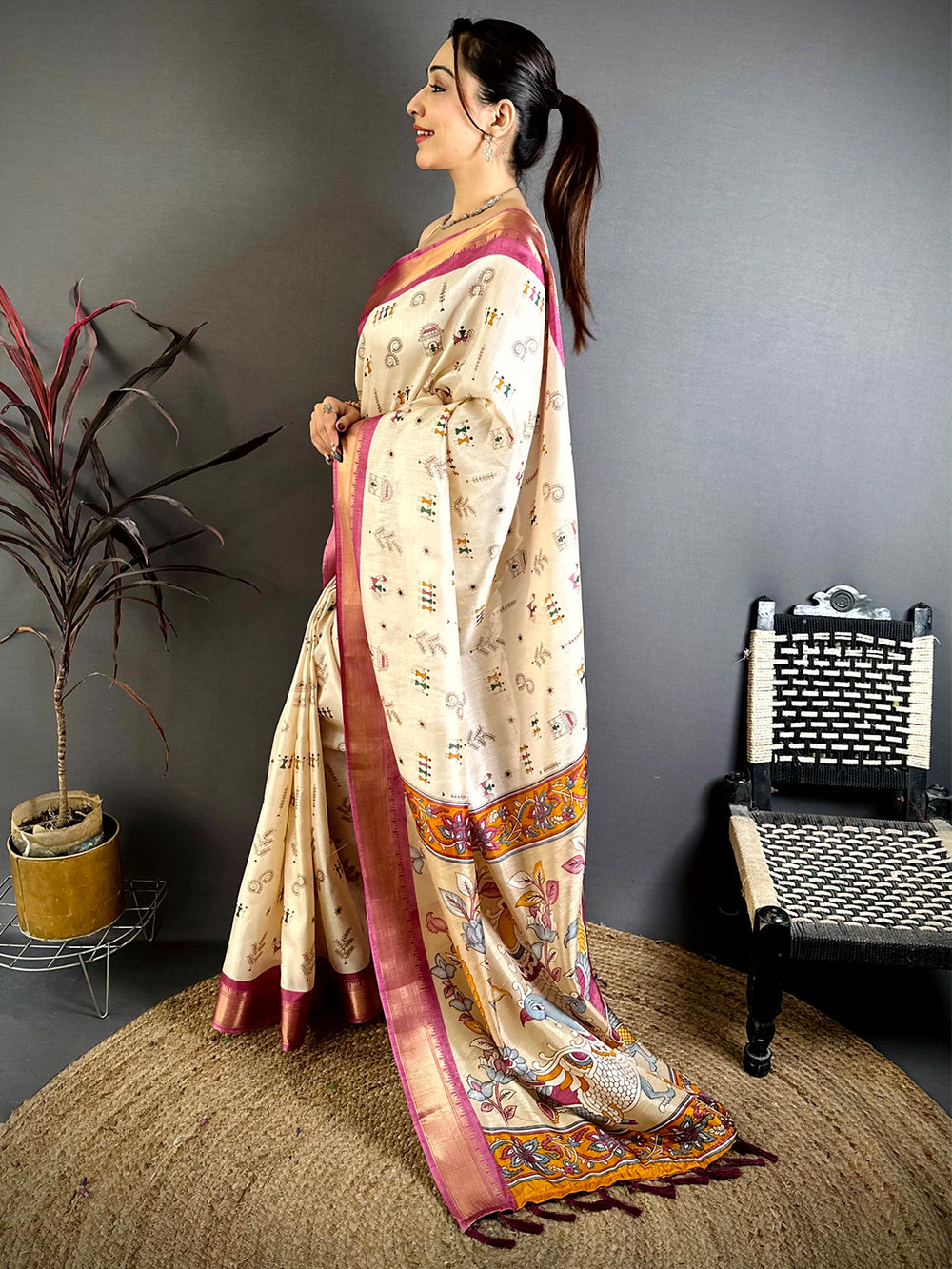 Pink Soft Dola Silk Warli Print Saree