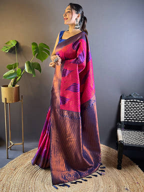 Rani Tussar Silk Zari Weaving Ikkat Saree


