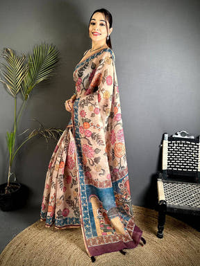 Opulent Floral Kalamkari Soft Linen Saree


