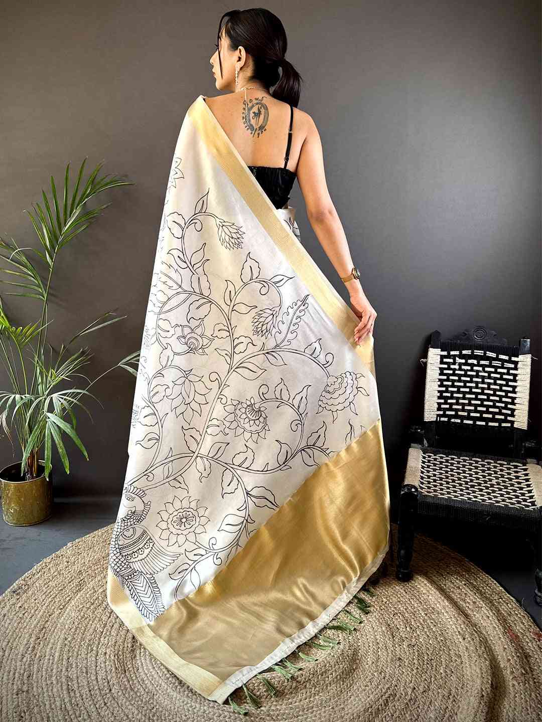 Exclusive Pen Kalamkari Soft Tissue Silk Saree