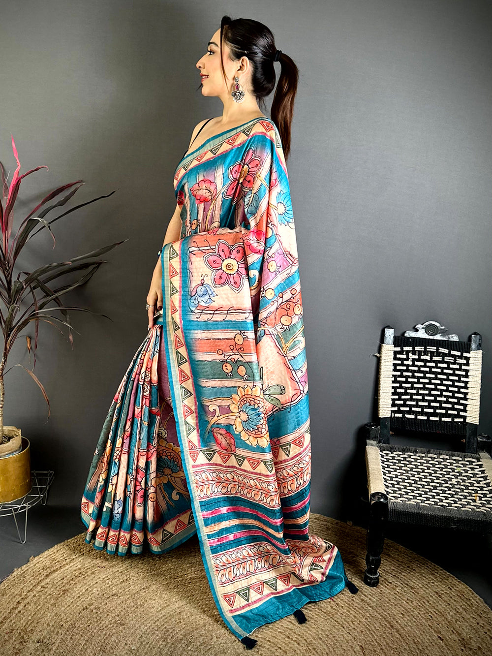 Vibrant Tussar Rainbow Striped Saree