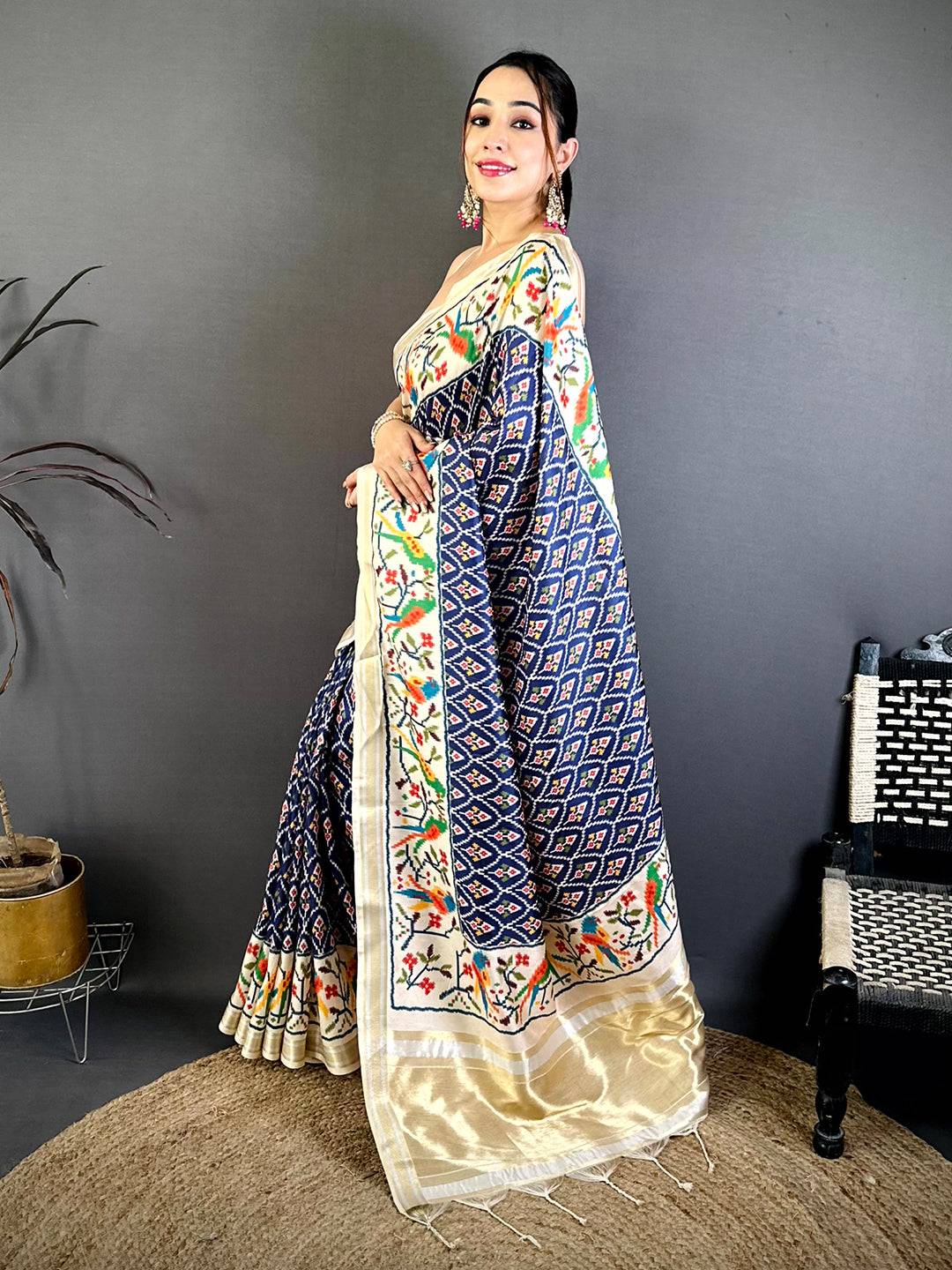 Navy Patola Digital Kanchi Silk Saree