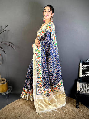 Navy Patola Digital Kanchi Silk Saree