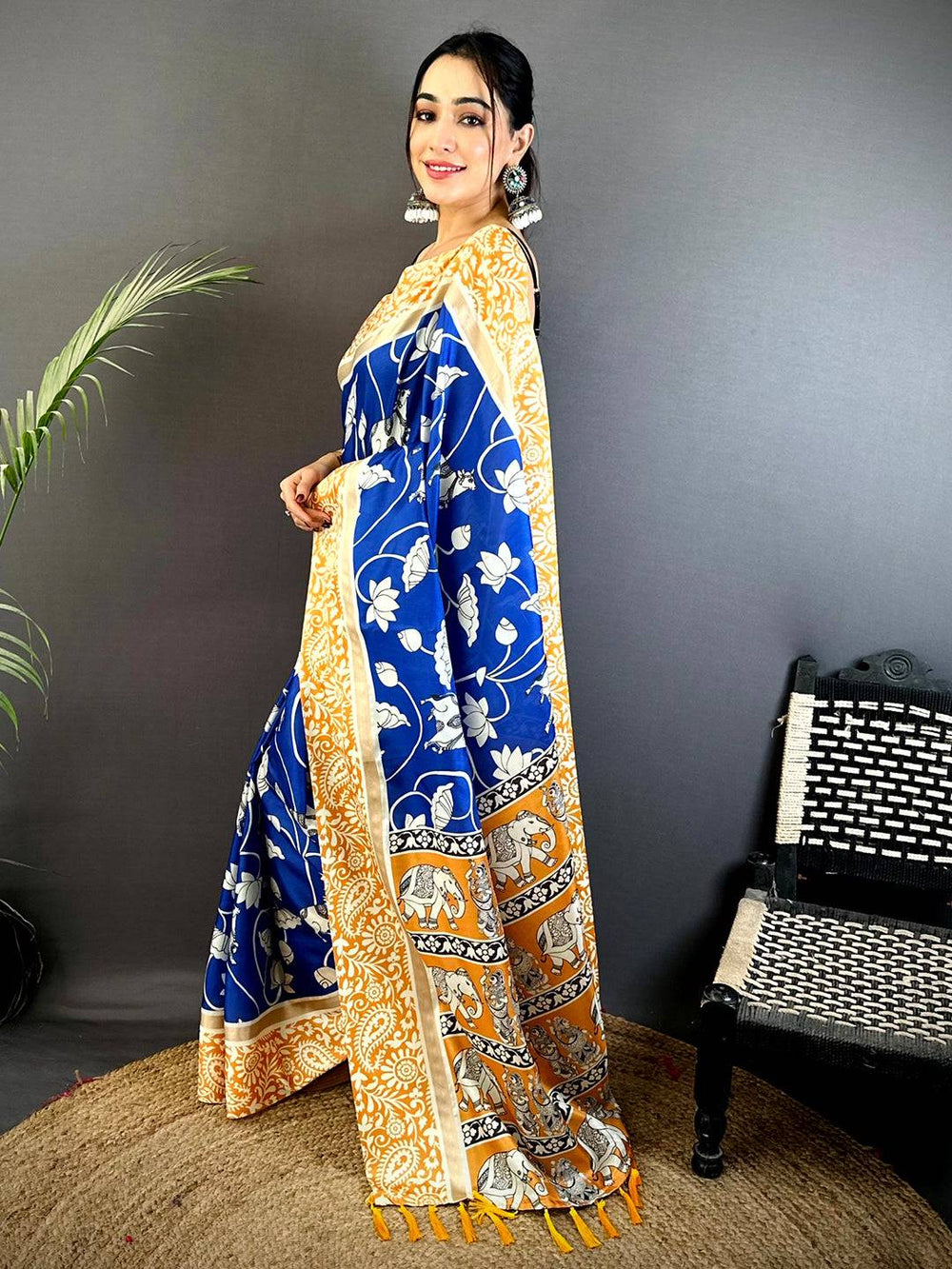 Blue Soft Chanderi Contrast Border Saree