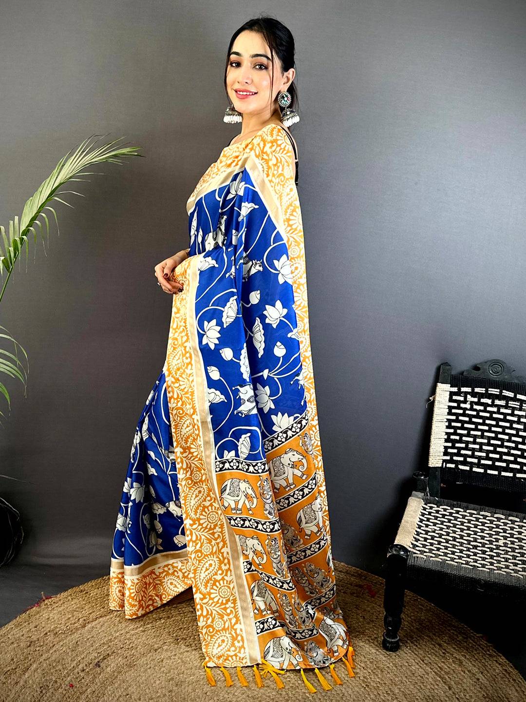 Blue Soft Chanderi Contrast Border Saree