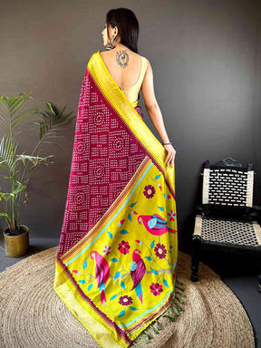 Pink Soft Manipuri Silk Bandhej Saree