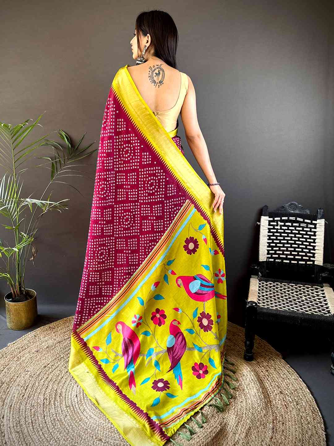 Pink Soft Manipuri Silk Bandhej Saree