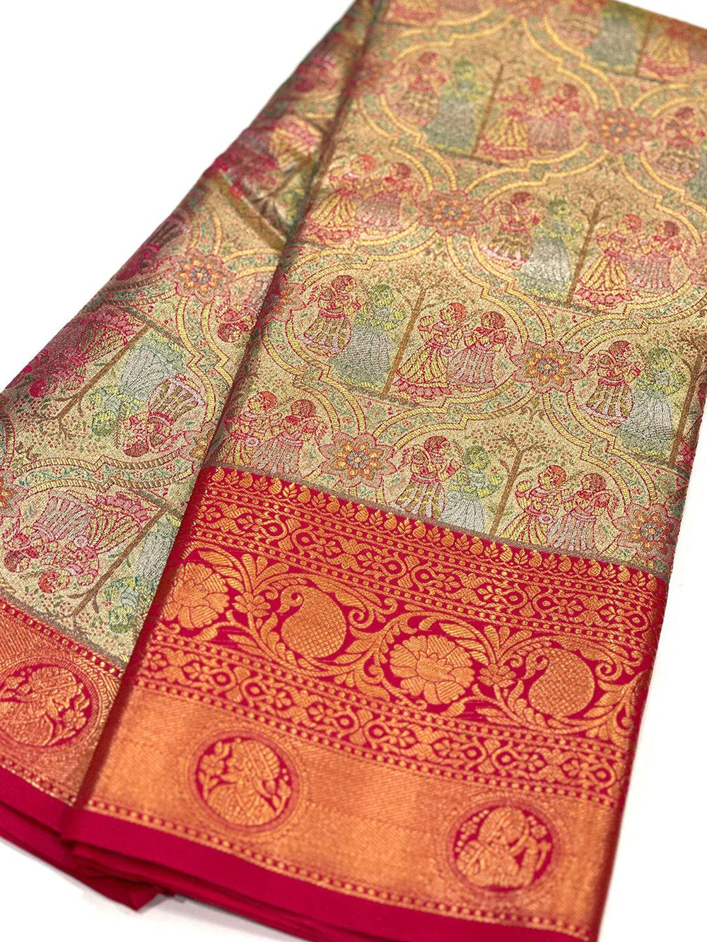 Richly designed Dharmavaram silk saree with gold patterns