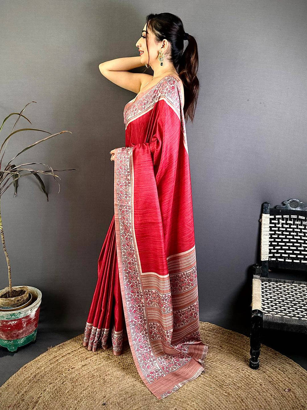 Radiant Ikkat Minakari Tussar Silk Saree