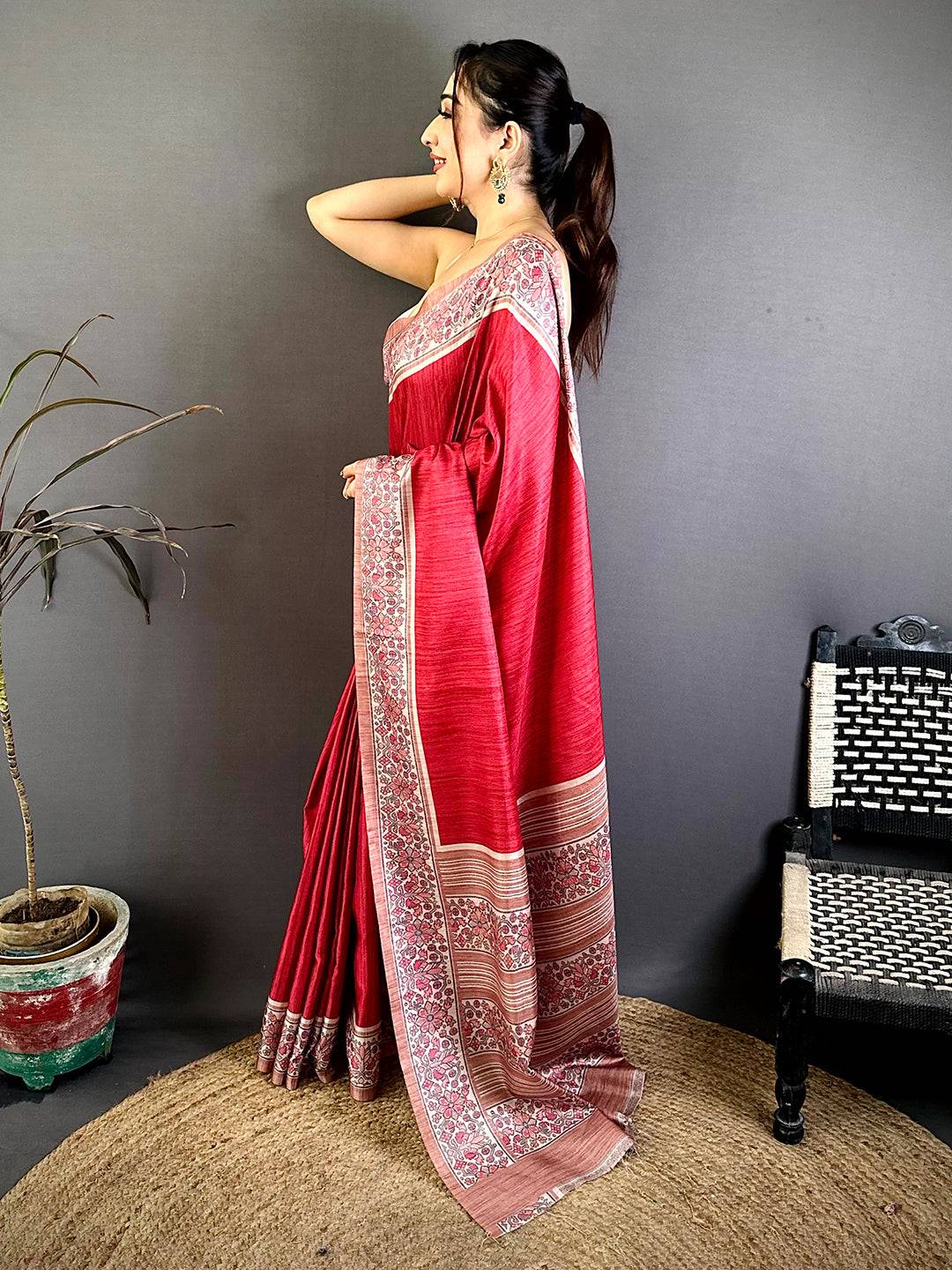 Radiant Ikkat Minakari Tussar Silk Saree