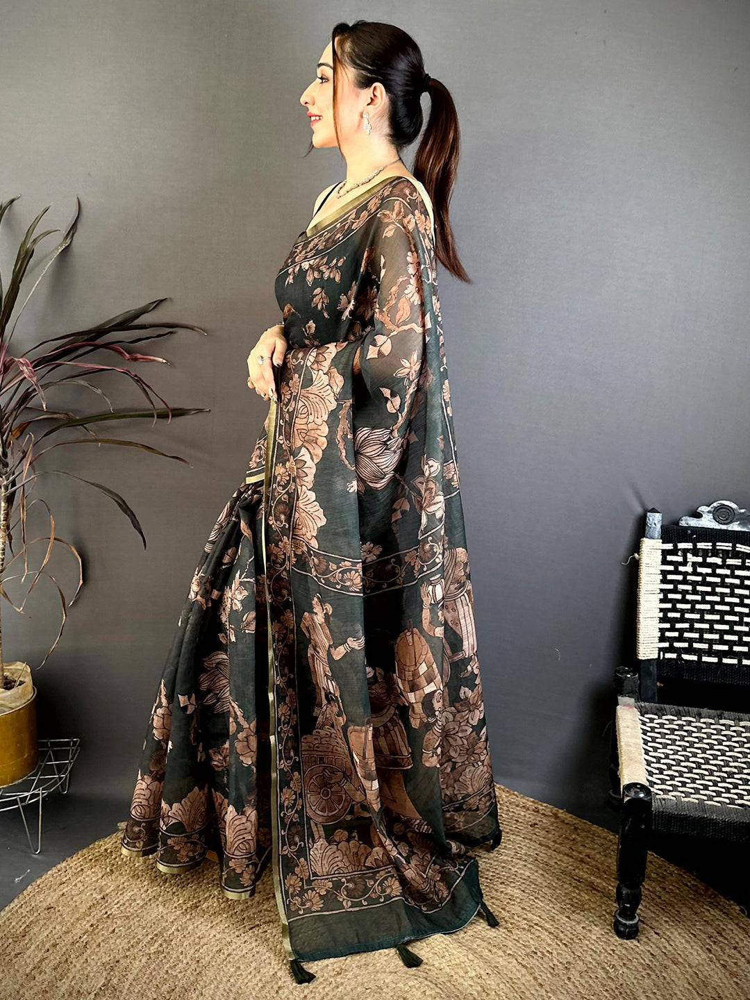 Classic Kalamkari Linen Weave Saree