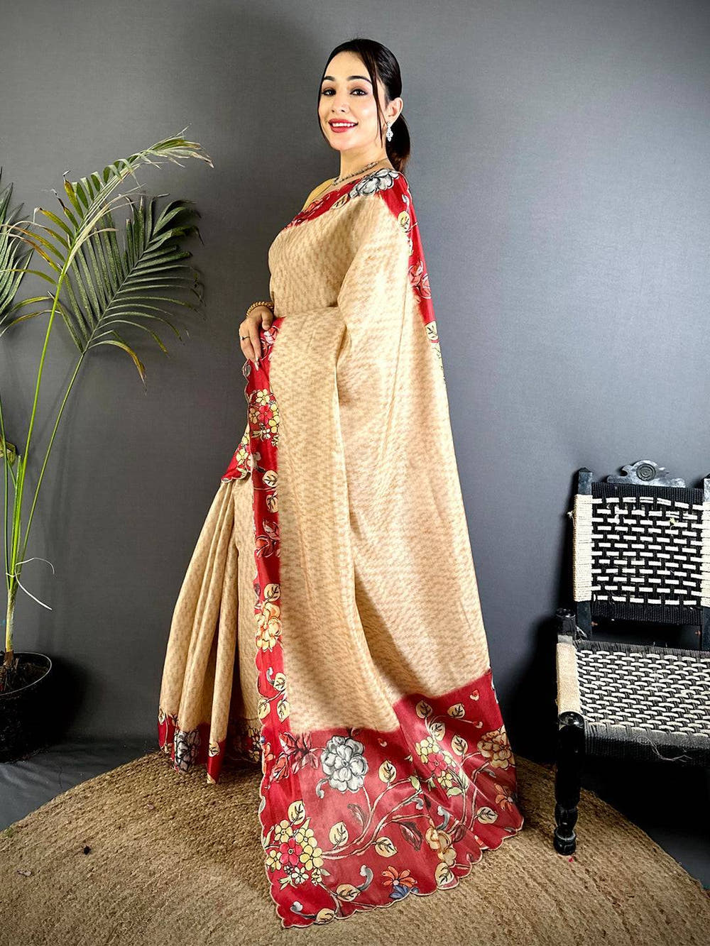 Regal Pen Kalamkari Shibori Cutwork Saree

