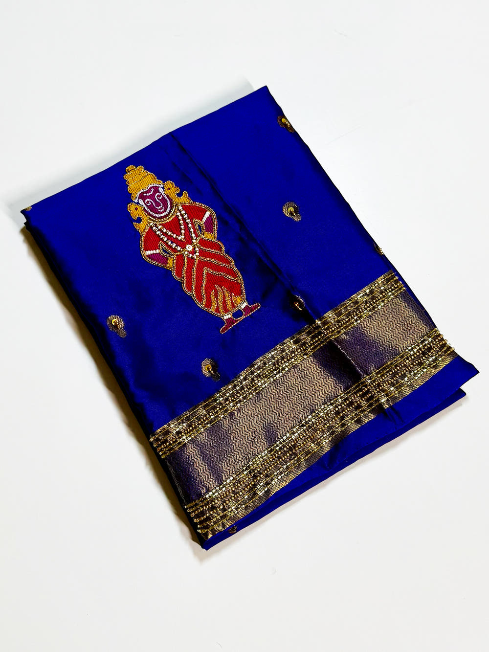Royal Blue Gold Zari Soft Silk Saree With Maggam Blouse