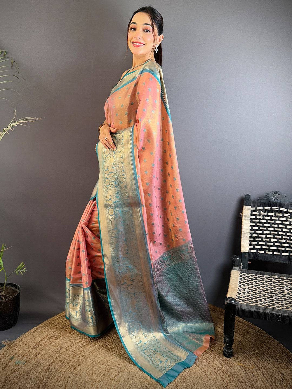 Pink Kanjivaram Zari Tissue Saree