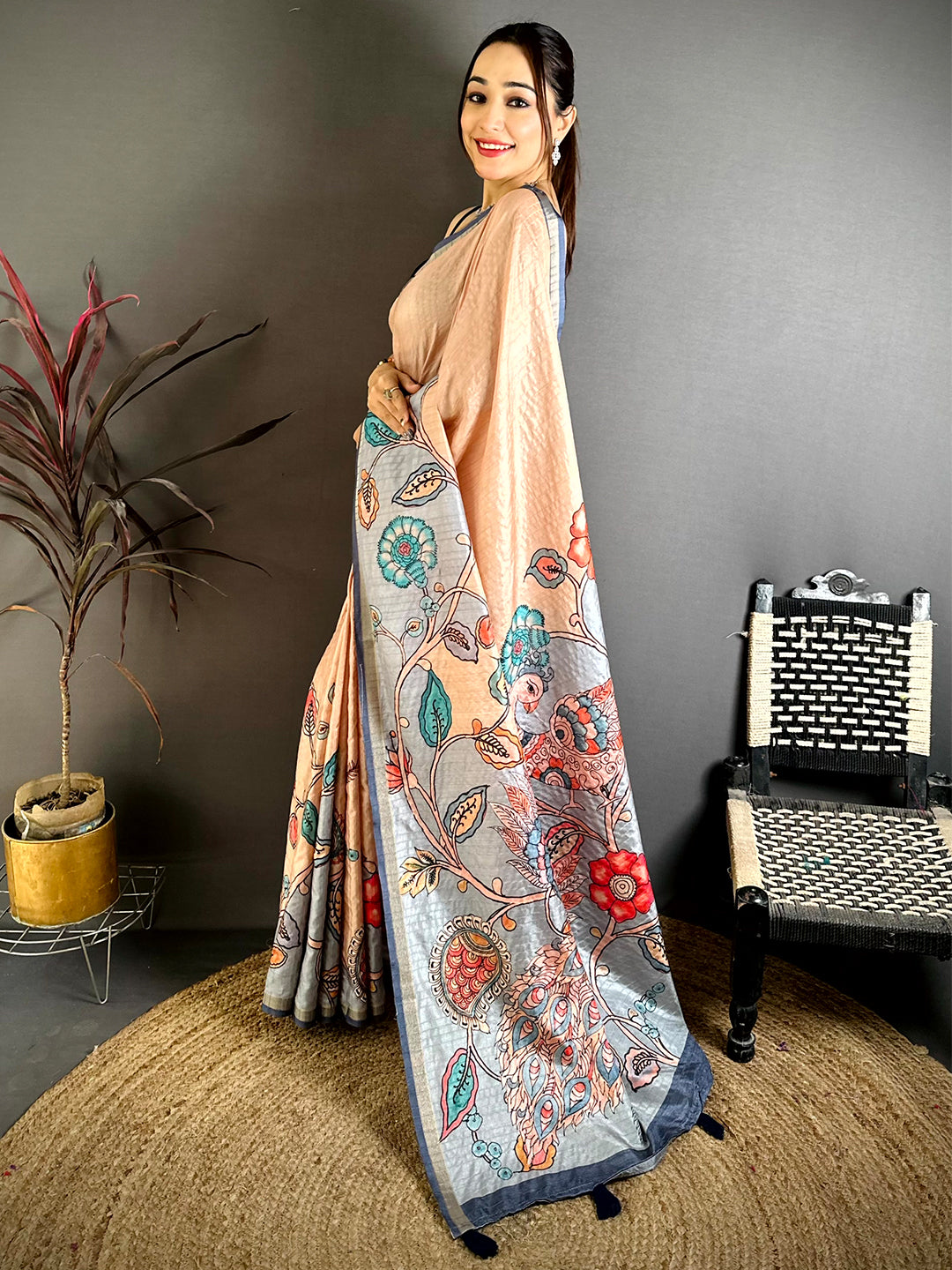 Tradition Tussar Ghicha Kalamkari Saree
