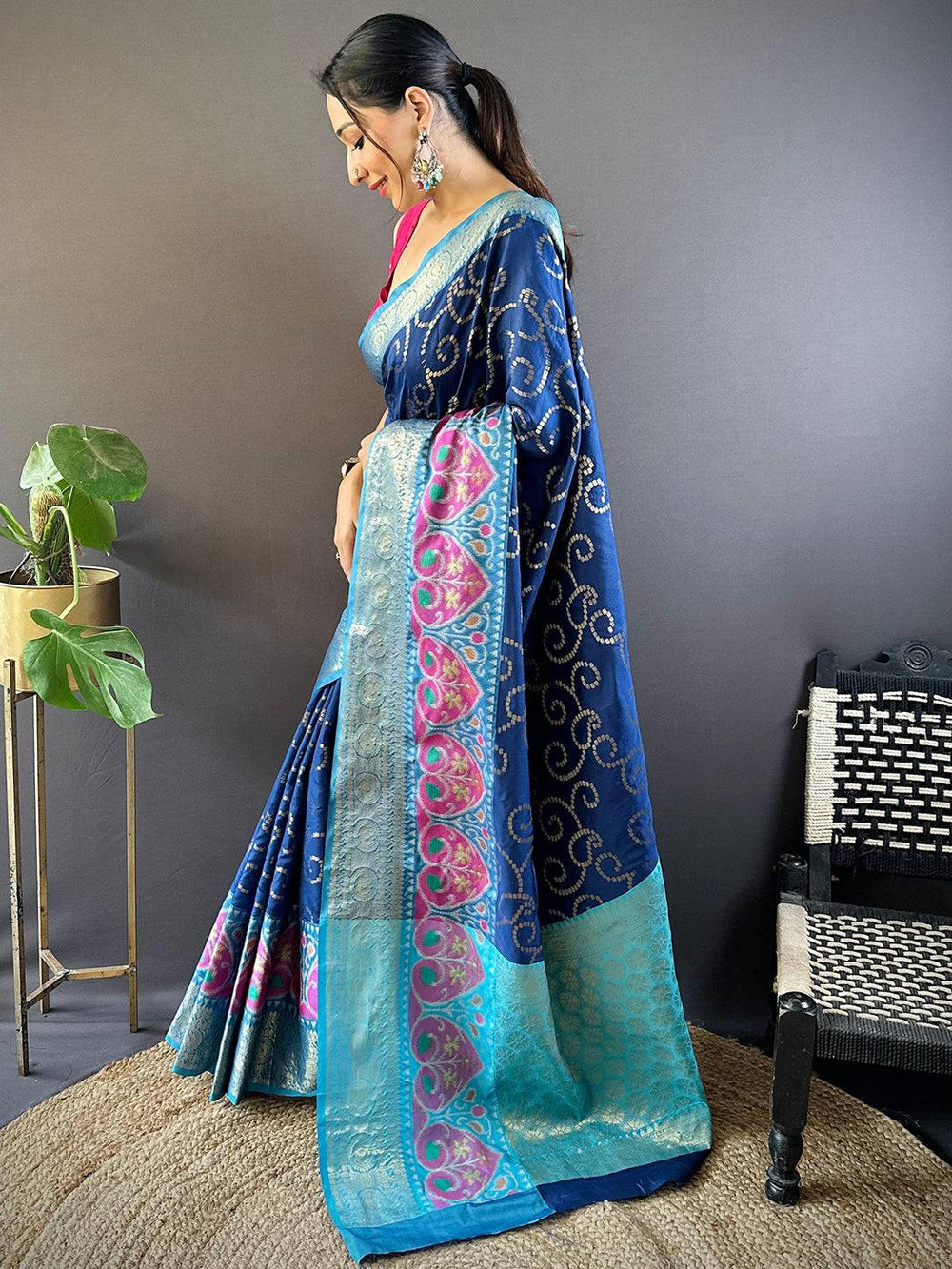 Blue Katan Silk Ikkat Saree