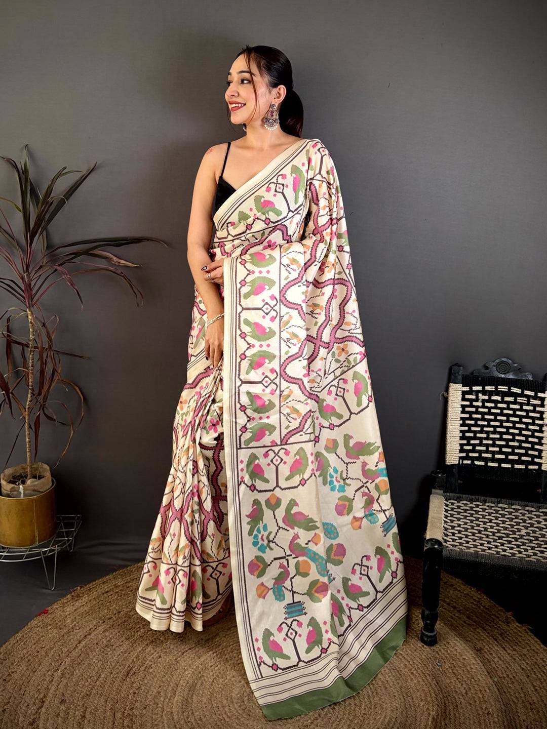 Ikkat Paithani Fusion Tussar Manipuri Saree