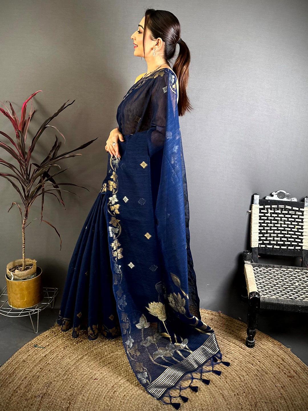 Navy Sona Chandi Munga Saree