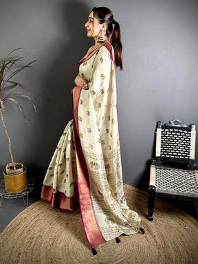 Classic Ajrakh Block Kalamkari Dola Saree