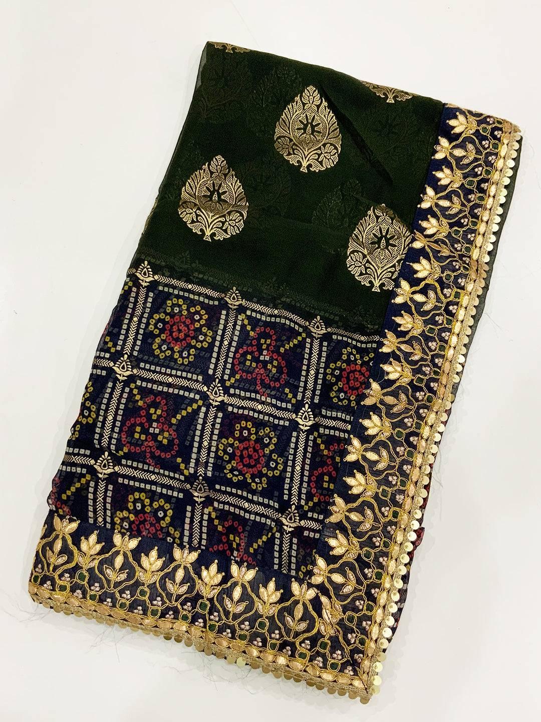 Radiance Bandhej Foil Work Saree