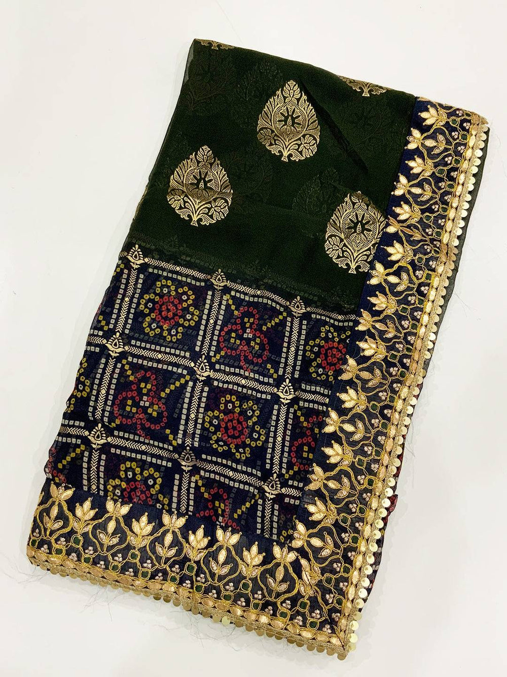 Radiance Bandhej Foil Work Saree