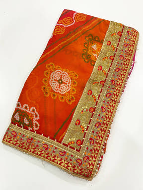 Elegance Bandhej Print Chinnon Foil Saree