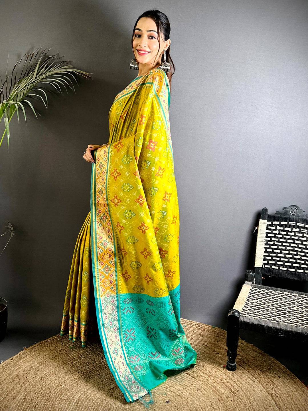 Green Pochampally Patola Soft Silk Saree

