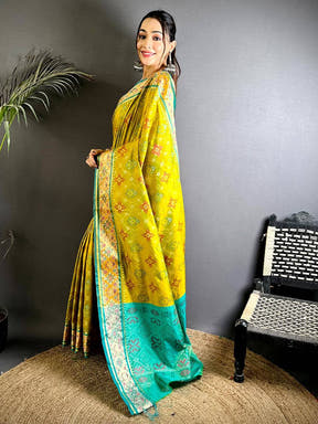 Green Pochampally Patola Soft Silk Saree

